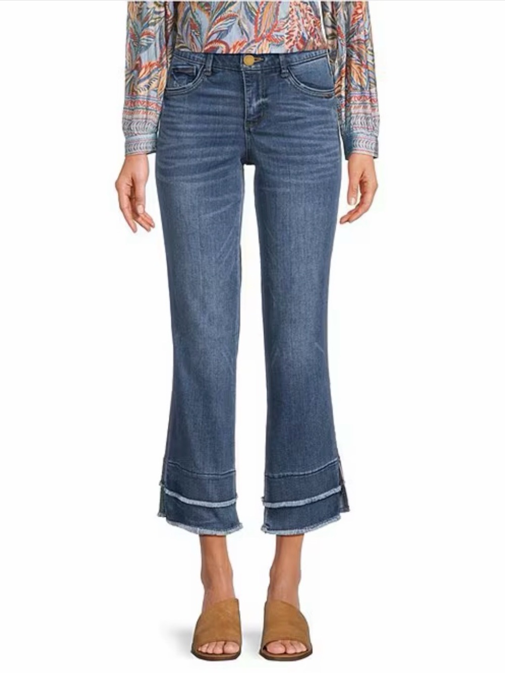 Democracy Stretch Kick Flare Double Layer Fray Hem Crop Jeans Size 12